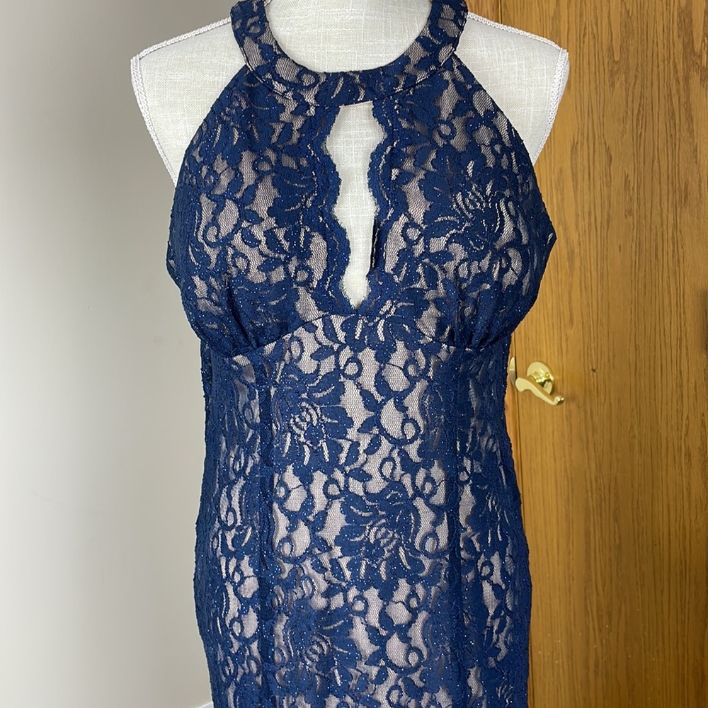 Navy Nightway Keyhole Evening Dress.